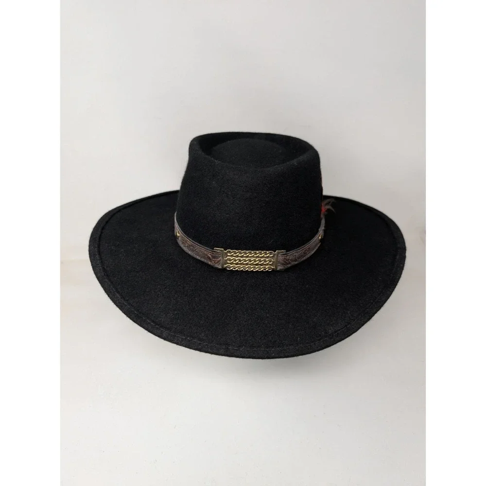 Vintage Black Felt Wool Western Cowboy Sun Hat Festival Boho Men's Medium USA